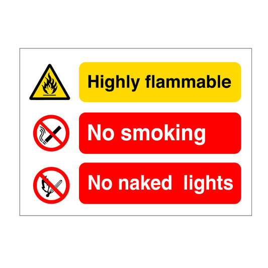 Highly Flammable | No Smoking | No Naked Lights Sign