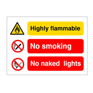 Highly Flammable - No Smoking - No Naked Lights Sign
