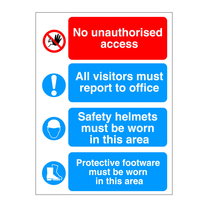 No Unauthorised Access, Visitors Report, Hat, Boots Sign